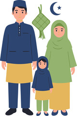 Flat Illustration Muslim Family Celebrating Eid Al-Fitr Holiday Together Icon