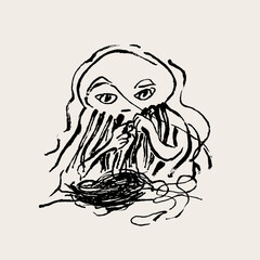 Quirky Vintage Illustration of a Knitting Octopus