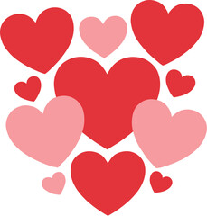 Flat Lay Multiple Red and Pink Heart Shape on White Background Illustration