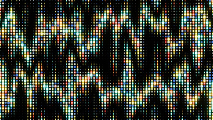 Digital vintage colored dots in dynamic pattern on a black background
