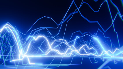 Bright neon blue digital data stream flowing on dark background, representing modern technology and information flow
