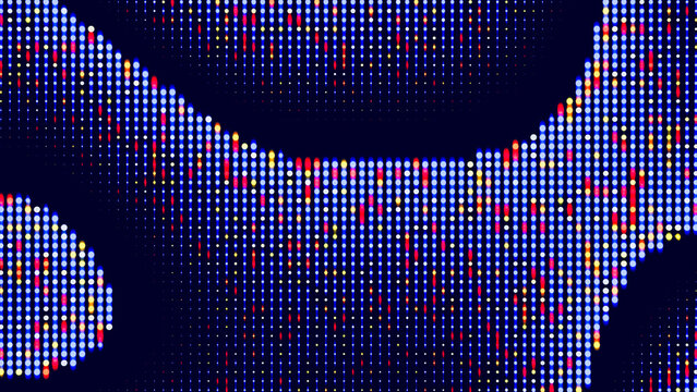 Colorful dots creating dynamic wavy patterns on a dark background, ideal for technology or entertainment concepts