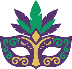 Flat Design Traditional Mardi Gras Mask with Feather Decoration Illustration