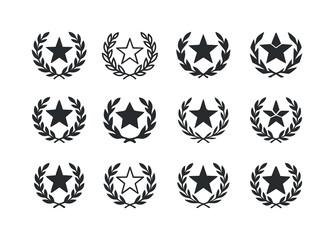 Success Logo Variations. Celebrating Success. Icon set. Set Logo of Celebrating Success: laurel wreath surrounding a star. harmonious logo variations of the