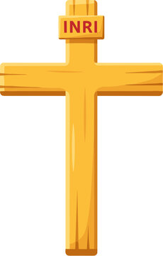 Cartoon Style Wooden Christian Cross with INRI Symbol Illustration