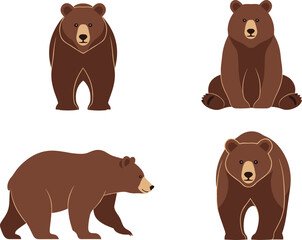 Fototapeta premium Cute bear cartoon vector set with standing sitting and walking poses forest wildlife character illustrations isolated