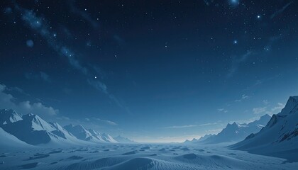 Majestic snowy mountain landscape under starry night sky