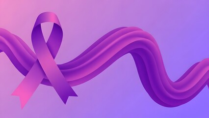 Purple awareness ribbon on wavy gradient background symbolizing support and solidarity for various causes