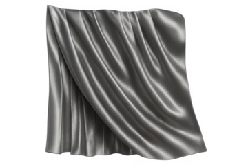 Silver shiny satin fabric drapery flowing on transparent background