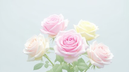 Beautiful bouquet of pastel roses on soft background