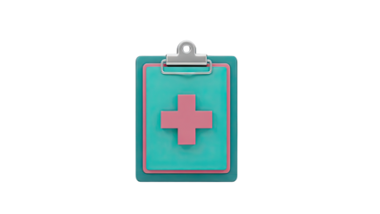 3D Medical Clipboard Icon with Pink Cross
