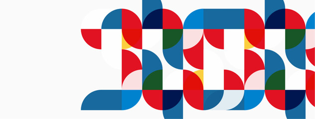 Obraz premium Abstract colorful semicircles overlap, creating dynamic pattern. White background provides contrast, simple design.