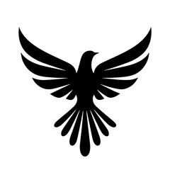 Fototapeta premium Black silhouette of a descending dove. Symbol of peace and the Holy Spirit. Vector illustration logo element