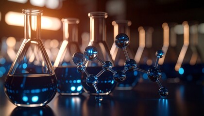 Abstract hydrogen fuel cell energy concept with blue glowing molecules