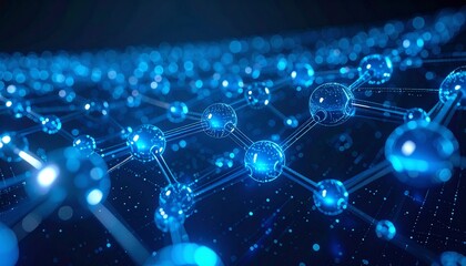 Abstract hydrogen fuel cell energy concept with blue glowing molecules