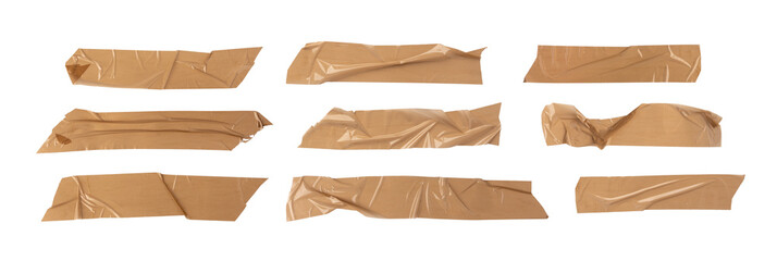 Brown scotch tape set, adhesive tape pieces isolated