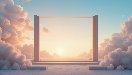 Serene sunrise through a modern square frame in cloudy sky