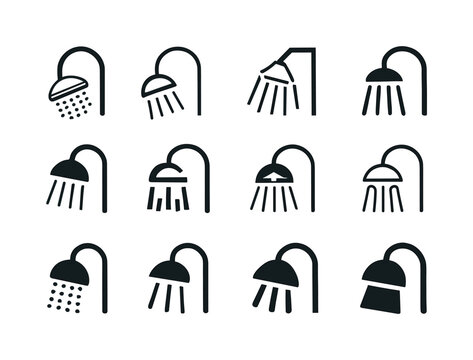 Showerhead Icon Variations. Showerhead spray. Icon set. Set Logo of Showerhead spray: shower stream. harmonious logo variations of the same emblematic concept,