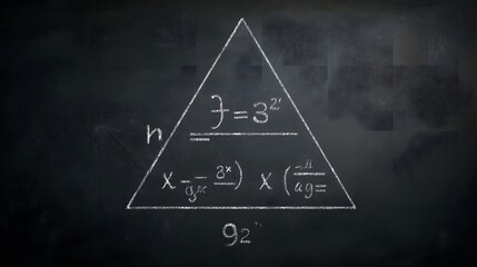 Mathematical formulas within a triangle on a dark textured background, concept of calculations