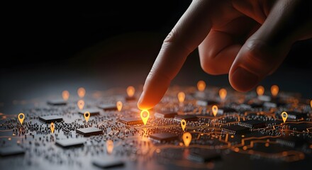 Hand Reaching out and Interacting with Digital Map with Location Pins