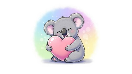 Cuddly koala holding pink heart with love and affection