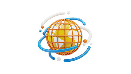 Abstract 3D Globe with Orbiting Rings and Spheres