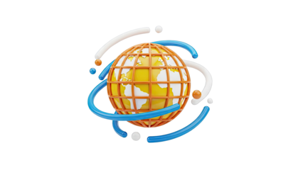 Abstract 3D Globe with Orbiting Rings and Spheres