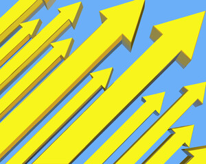 A vibrant background featuring numerous yellow arrows pointing upwards diagonally