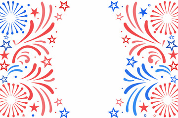 Festive patriotic fireworks display with red white and blue starbursts