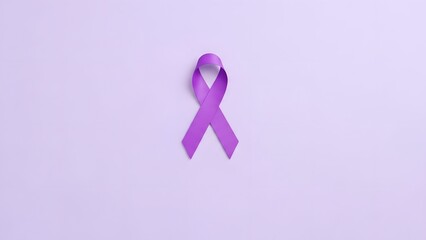Purple awareness ribbon symbol for domestic violence, epilepsy, alzheimers, and pancreatic cancer awareness on light purple background