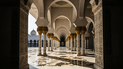Arches and Columns in Mosque Courtyard.