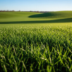 Obraz premium Closeup of Dew Drops on Lush Green Grass Blades in a Field.