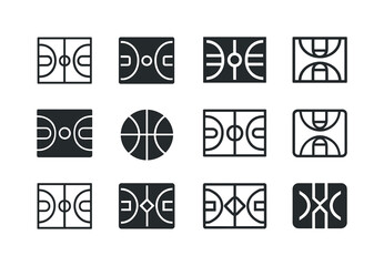 Sports Logo Variations. Sports activities. Icon set. Set Logo of sports activities: basketball court. harmonious logo variations of the same emblematic