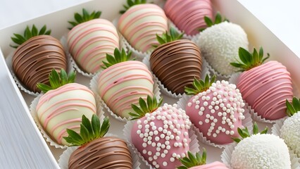 A beautiful box of gourmet chocolate covered strawberries ready for gifting