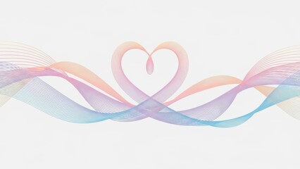 Vibrant heart shaped lines in pastel colors on white background