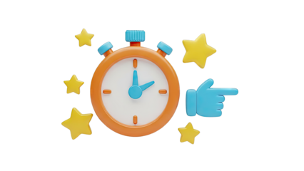 3D Stopwatch with Stars and Pointing Hand