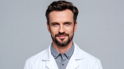 Confident Mature Male Pharmacist or Doctor Smiling in Professional Studio Portrait