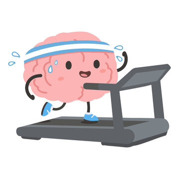 Brain Cartoon Character Exercising on Treadmill