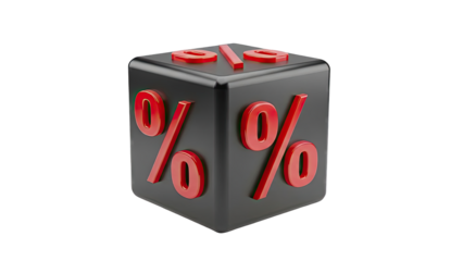 Black Cube with Red Percent Symbols