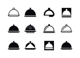 Fototapeta premium Fine Dining Logos. fine dining. Icon set. Set Logo of fine dining: cloche serving dome. harmonious logo variations of the same emblematic concept, each with