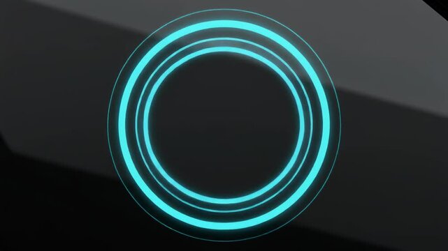 A futuristic glowing blue circular interface on a dark background. - Powered by Adobe