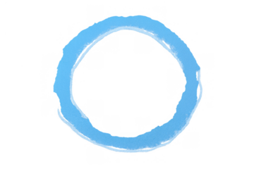 Blue watercolor circle drawing with paint splash on a transparent background, hand drawn abstract round frame