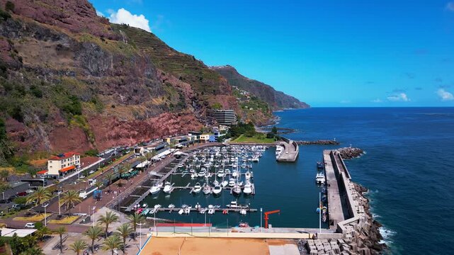 Aerial, Calheta Boat Marina, Harbour Infrastructure, Atlantic Shoreline