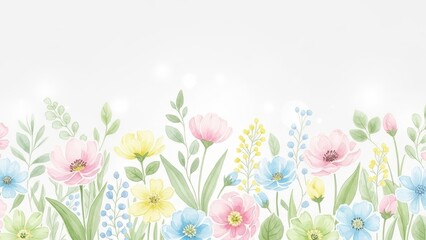 Vibrant spring flowers in pastel colors on white background