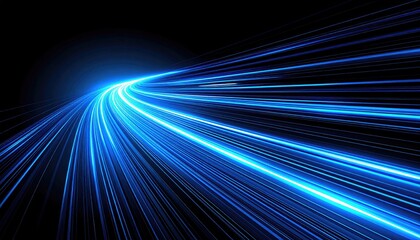 Blue light streaks curving on black, representing speed