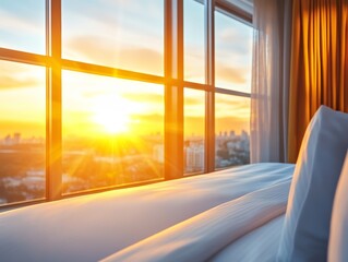 Selective focus. Morning awakening with sunlight streaming in through the window