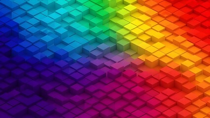 3D geometric abstract background with blue, yellow, white, and pink cubes, giving a bright, modern, and creative impression.