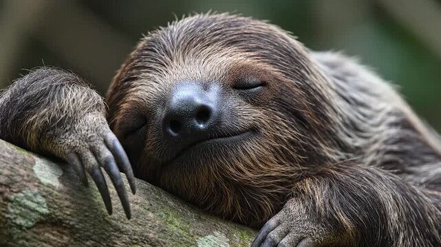 Relaxing sloth resting in nature portrait close up