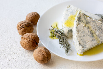  Close-Up of Walnuts with French Roquefort Cheese