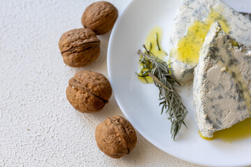  Close-Up of Walnuts with French Roquefort Cheese